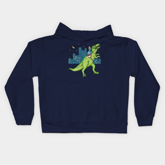 Dino Rider Kids Hoodie by micklyn